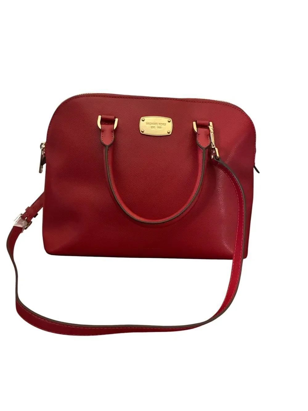 Michael Kors Red Saffiano Satchel with Gold Hardware